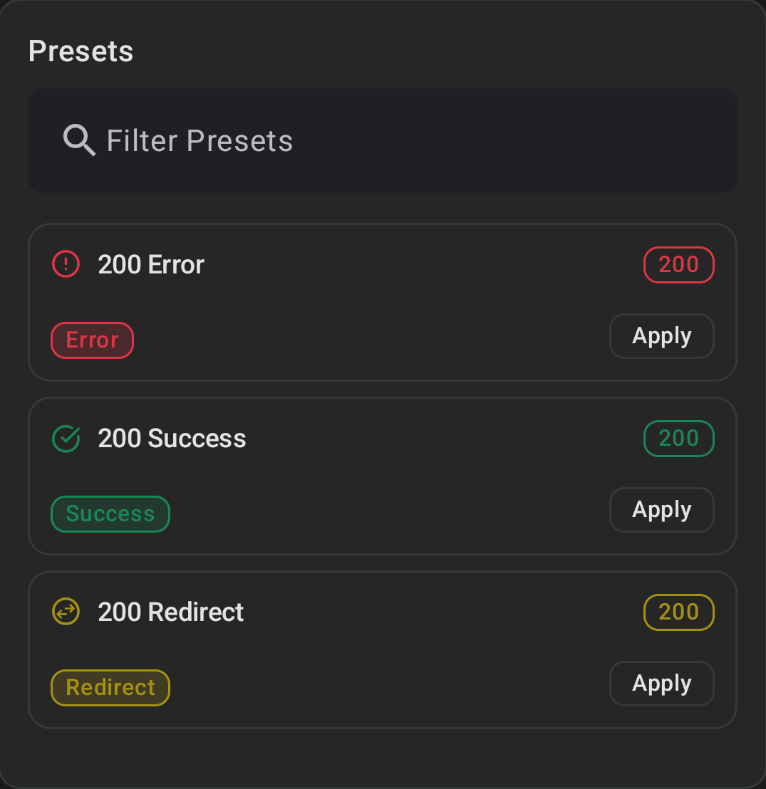 Presets with overrides Presets with overrides